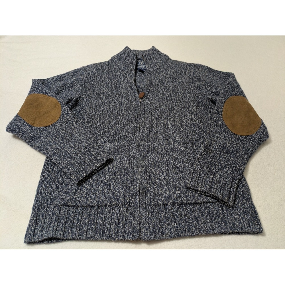 Vintage Lucky Brand Mens Small Wool Blend Knit Elbow Patch Zip Cardigan Sweater